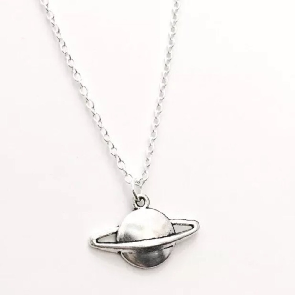 Silver Saturn Planet Necklace 18” Sterling Chain